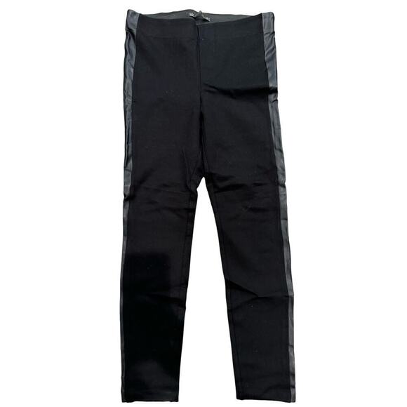 Zara Large Black Leggings with Faux Leather Side Panels - Picture 1 of 5